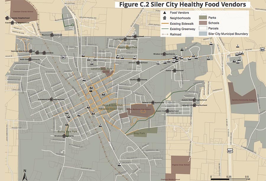 siler city map of available food vendors