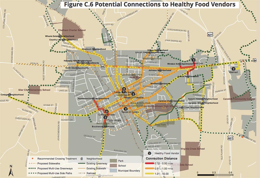 siler city map of potential connections to food vendors