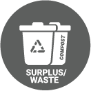 Waste/Surplus Food system icon. Recycling and compost bins.